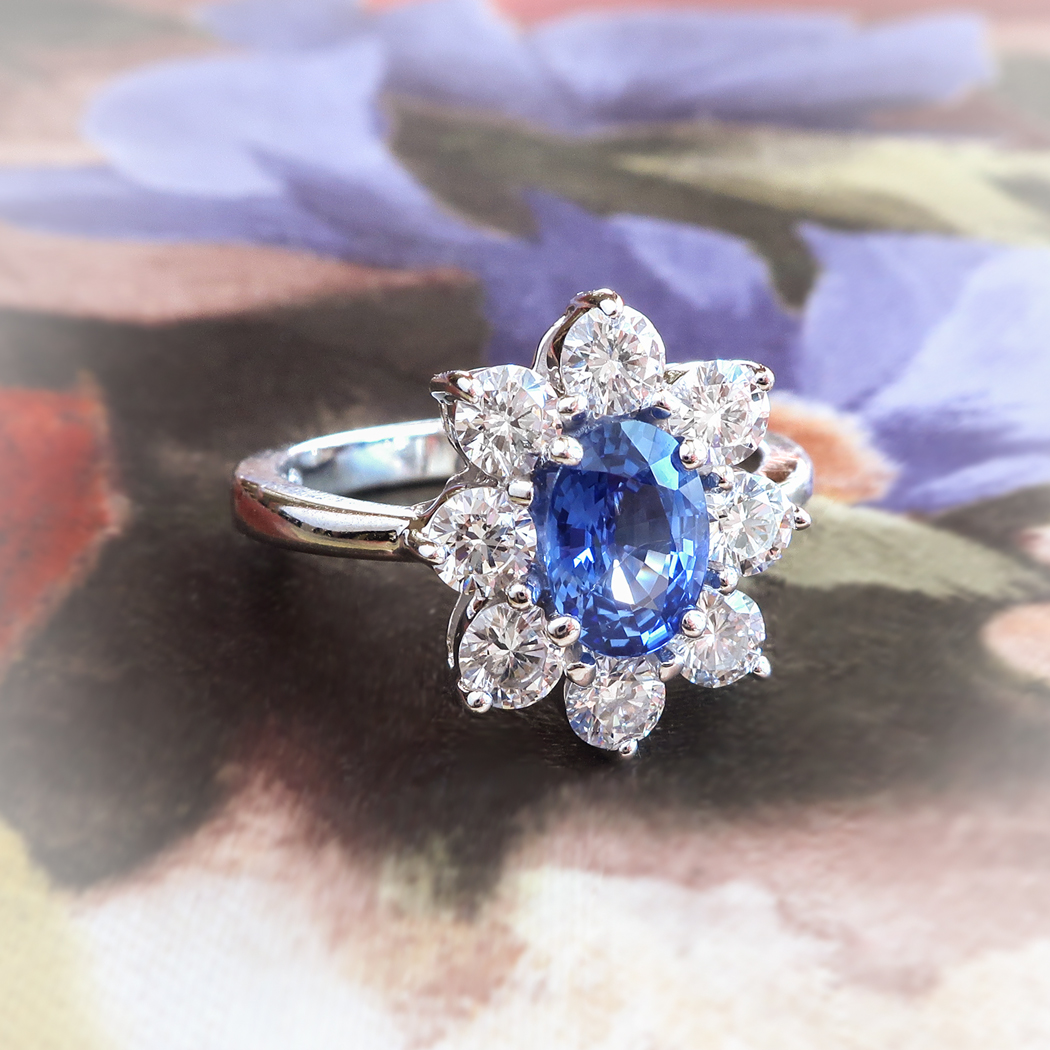 Estate Sapphire Diamond Ring Circa 1990's Blue Sapphire Diamond Halo ...