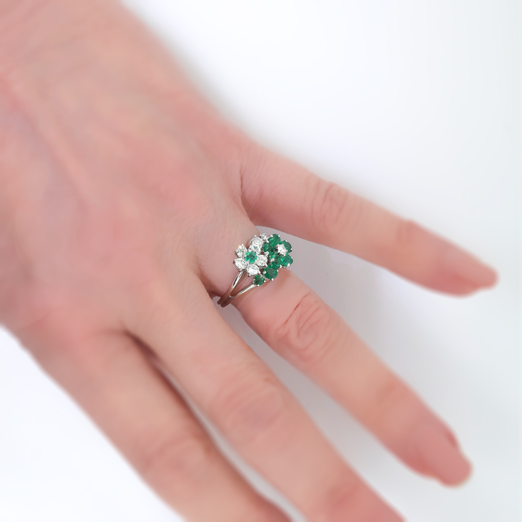 Vintage Oscar Heyman Emerald and Diamond Floral Bypass Ring 1.51ct t.w ...