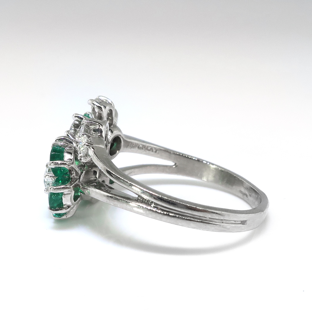 Vintage Oscar Heyman Emerald and Diamond Floral Bypass Ring 1.51ct t.w ...