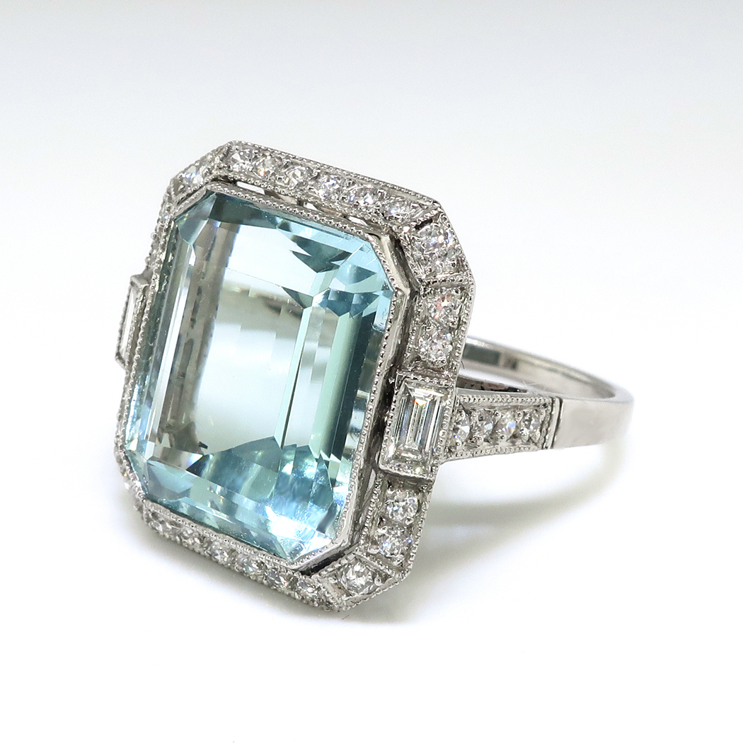 Fabulous 10.07ct t.w. Emerald Cut Aquamarine & Old Cut Diamonds ...