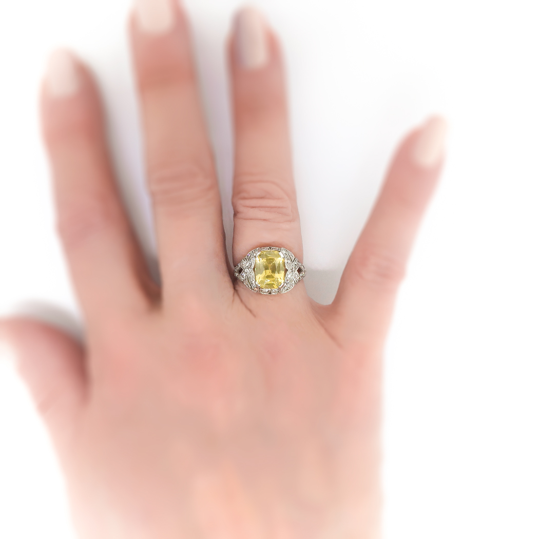 14kt White Canary Yellow Sapphire & 1/4 CTW Diamond Ring - C.P. Diamonds