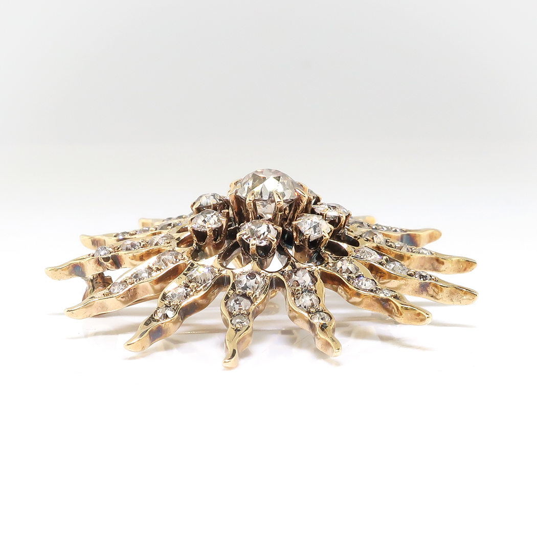 Antique Victorian Diamond Sunburst Brooch, Pendant 18k Yellow Gold ...