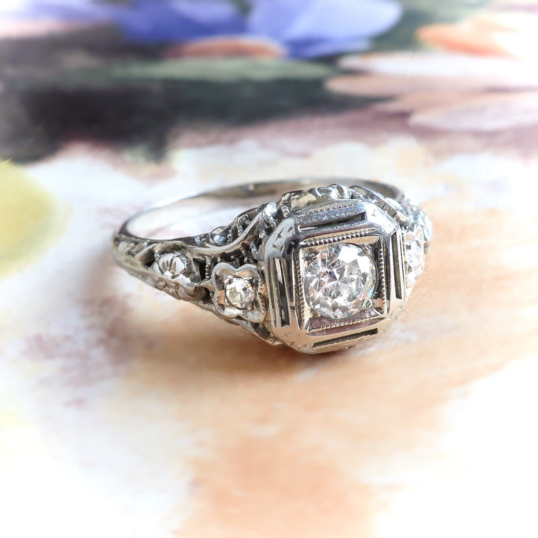 Art Deco Floral Engagement Ring