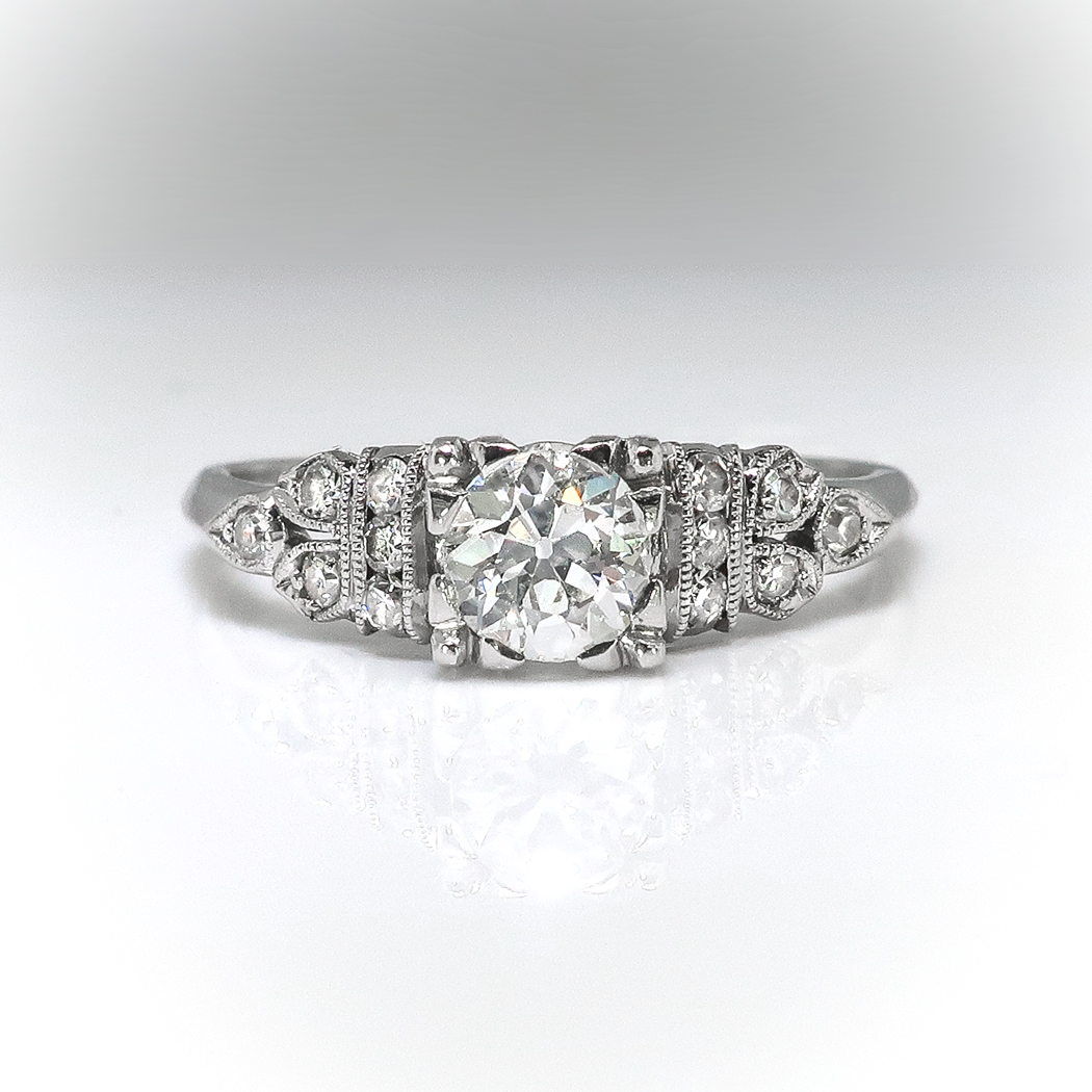 Art Deco Old European Cut .50ct. tw. Diamond Engagement Ring Platinum ...