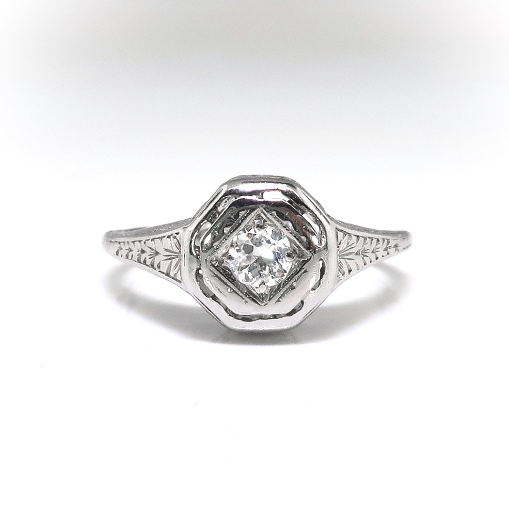 Art Deco .15ct Diamond Solitaire Platinum Octagonal Engagement Ring ...