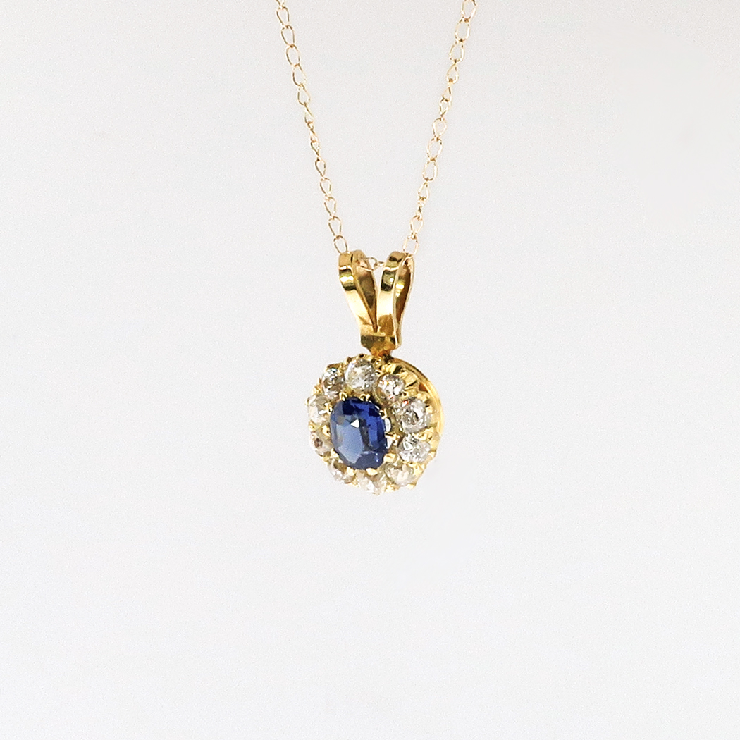 Antique 1900 S Old European Cut Diamond Blue Lab Sapphire Pendant   20225 Prod 2211 Pendant 4 5 