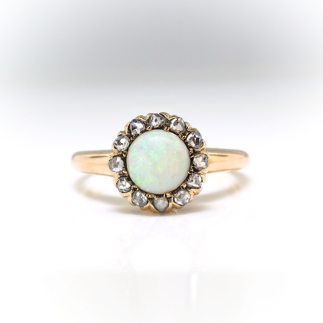 Antique Opal Diamond Ring Circa 1900's Natural Opal Rose Cut Diamond ...