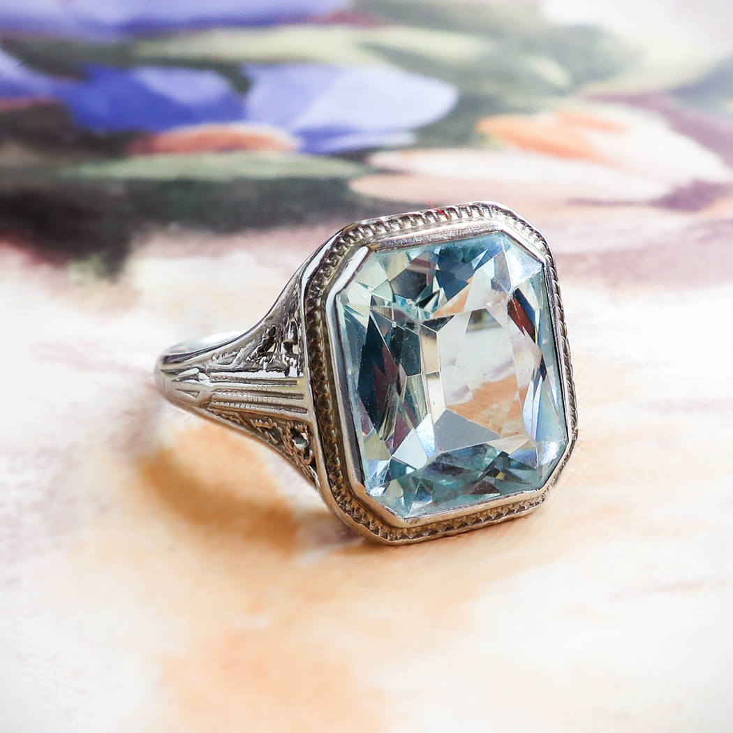 Art Deco Aquamarine Ring Circa 1930's 4.66ct Birthstone Cocktail ...