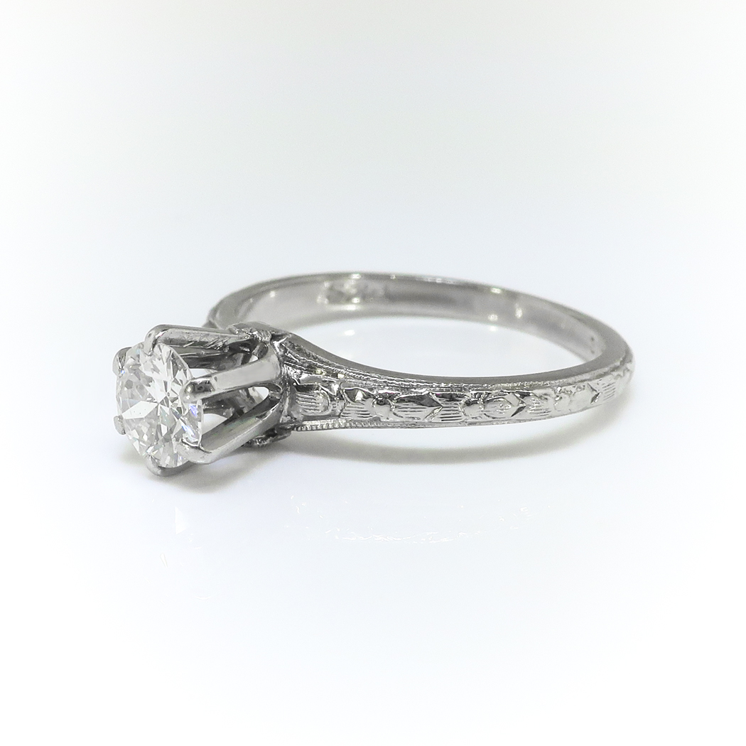 Art Deco Belais Engagement Ring Circa 1930s 45ct Old European Cut Diamond Solitaire Filigree 2838