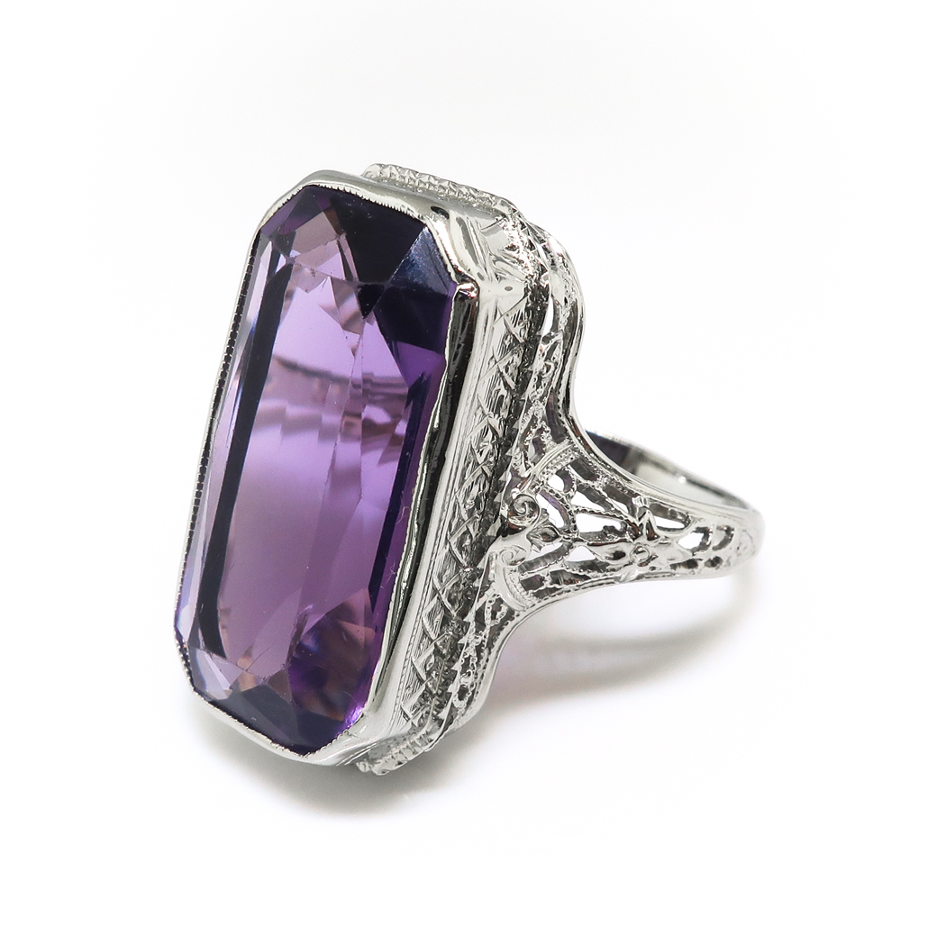 Antique Emerald Cut Amethyst Solitaire Ring Circa 1928 9.85ct Art