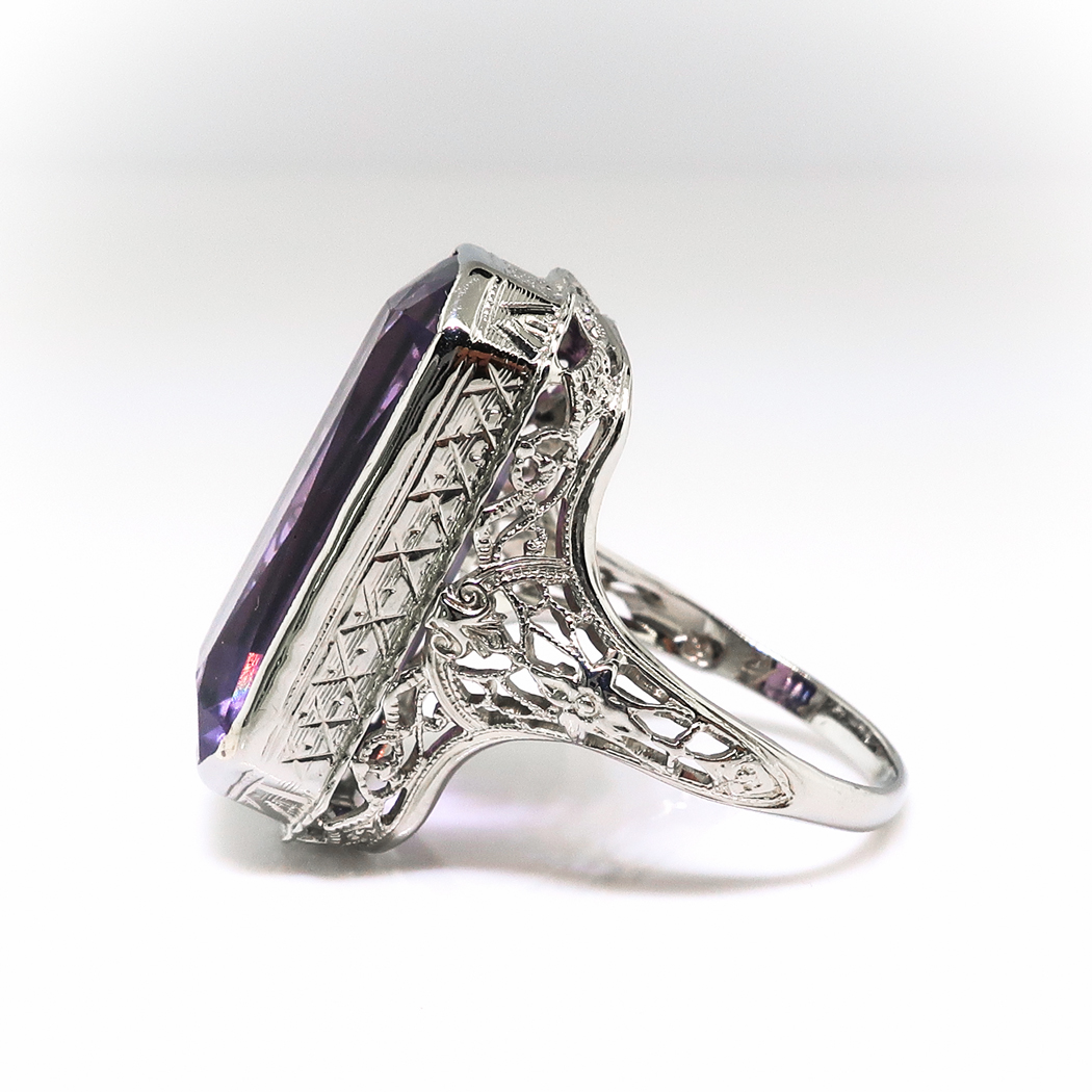 Antique Emerald Cut Amethyst Solitaire Ring Circa 1928 9.85ct Art