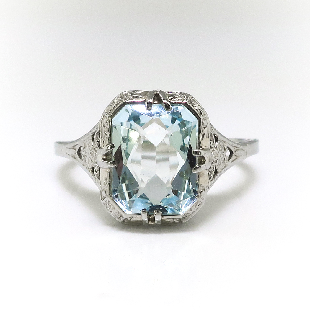 Art Deco 1930's 1.85ct Radiant Emerald Cut Aquamarine Birthstone ...