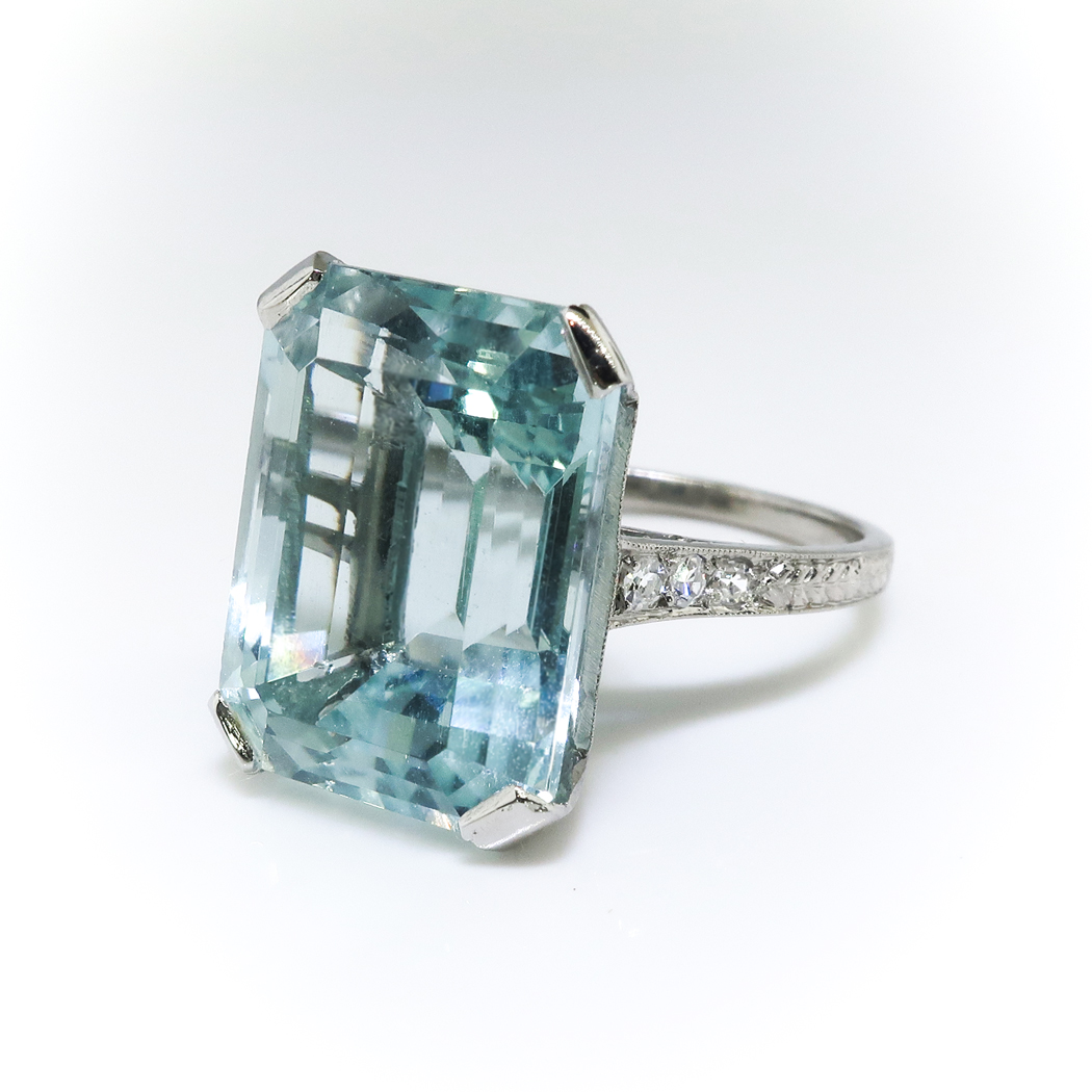 Art Deco Aquamarine Diamond Ring Circa 1930's 16.30ct t.w. Emerald Cut ...