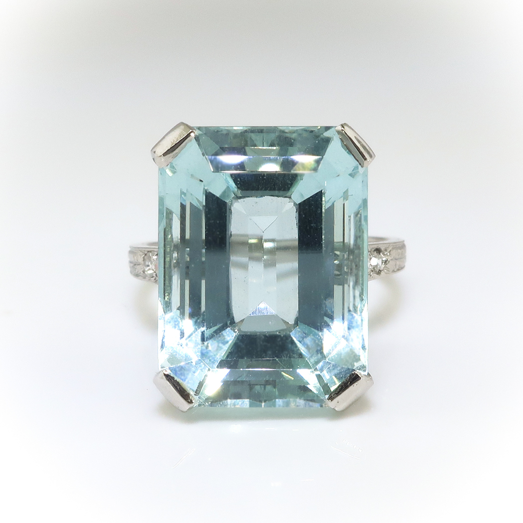 Art Deco Aquamarine Diamond Ring Circa 1930's 16.30ct t.w. Emerald Cut ...