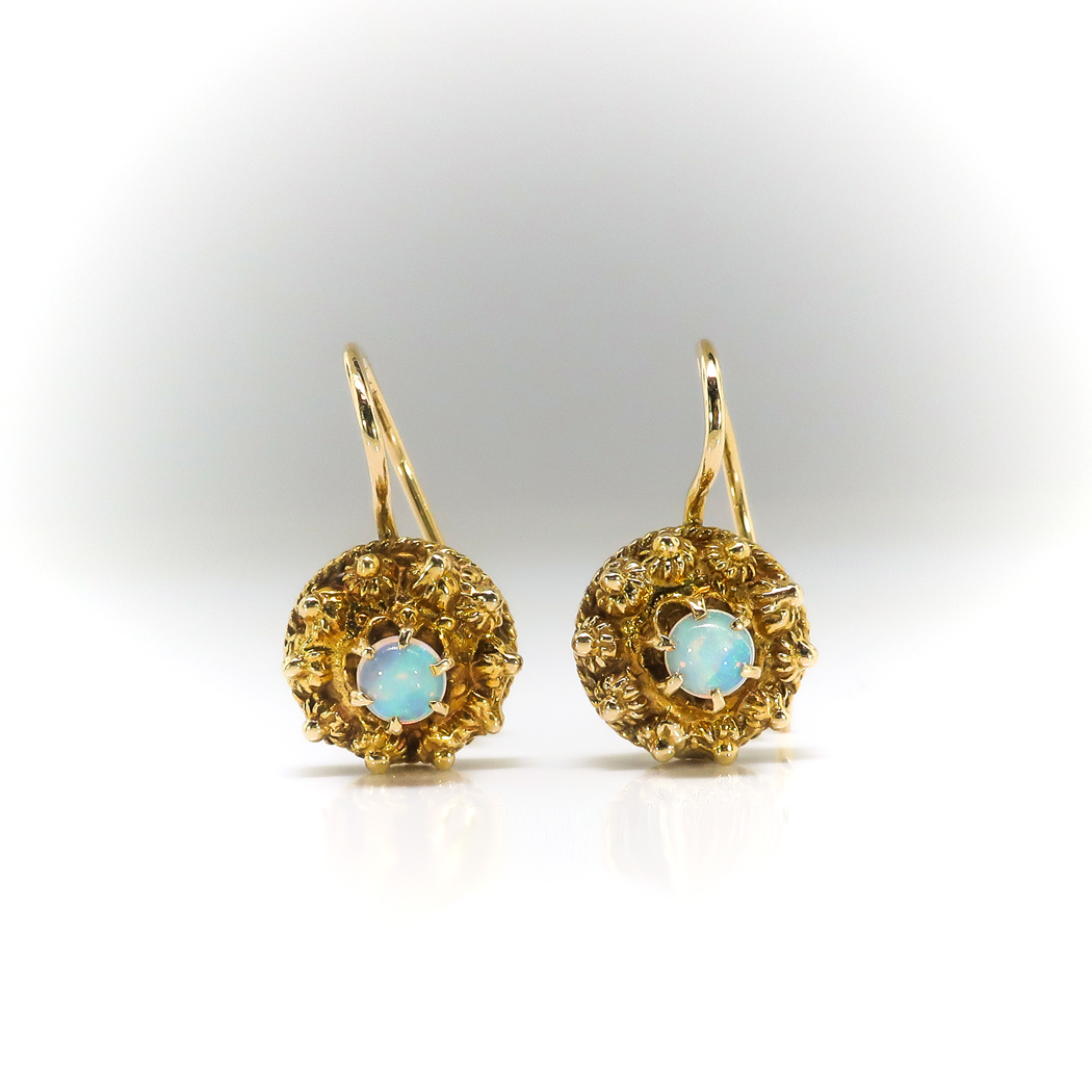 Vintage Opal Gold Earrings Estate Circa 1950's .50ct t.w. Round Crystal ...