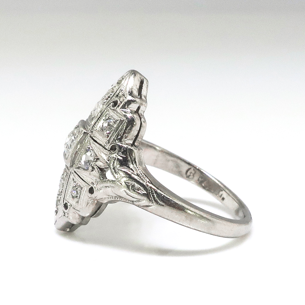 Vintage Diamond Navette Ring Circa 1930's .49ct. tw. Art Deco Statement ...