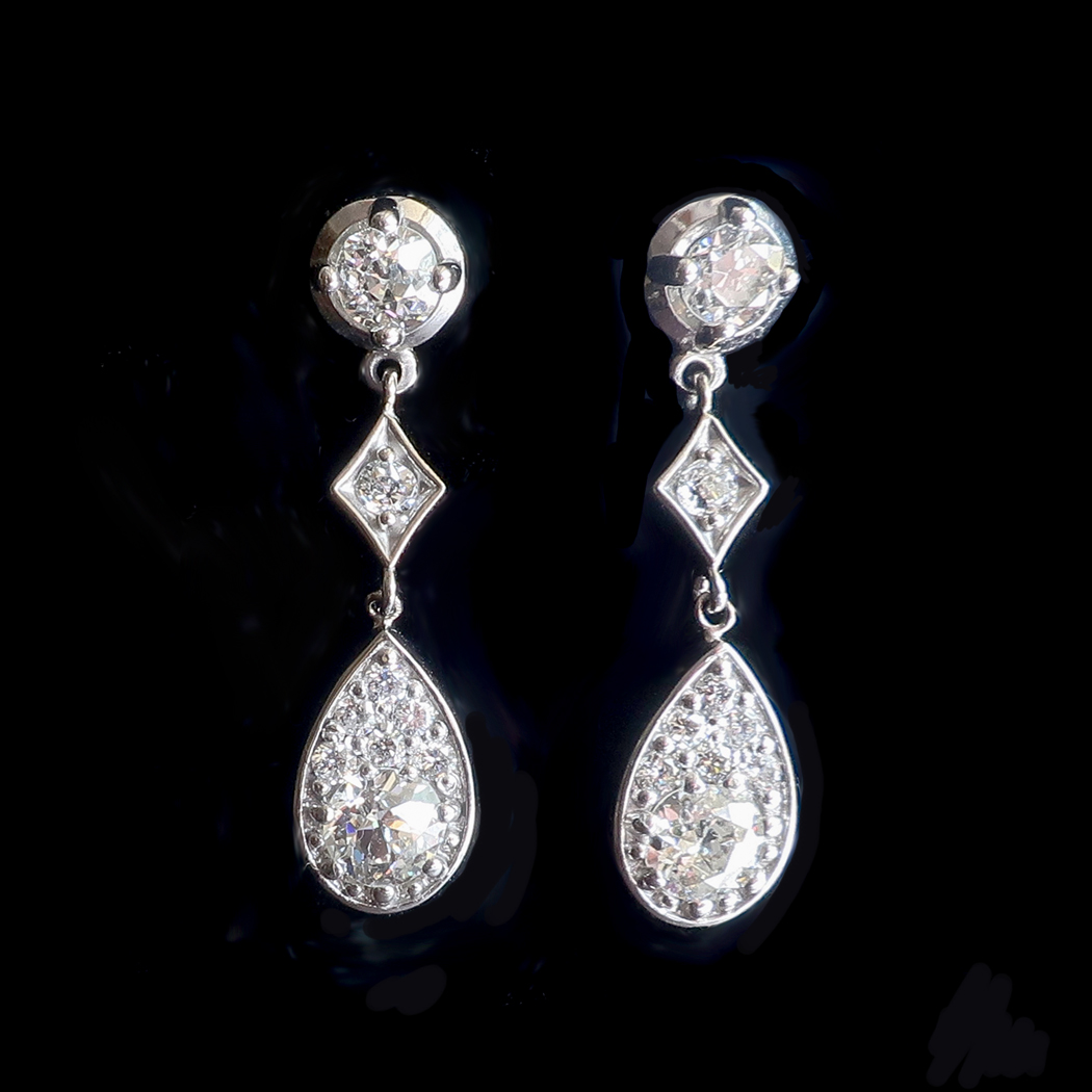 Vintage Diamond Drop Earrings Circa 1990's 1.67ct t.w. Old European Cut ...