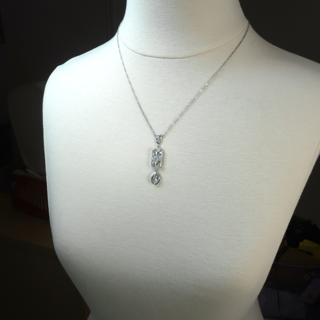 Art Deco Aquamarine Diamond Necklace Circa 1930's 3.38ct t.w. Filigree ...