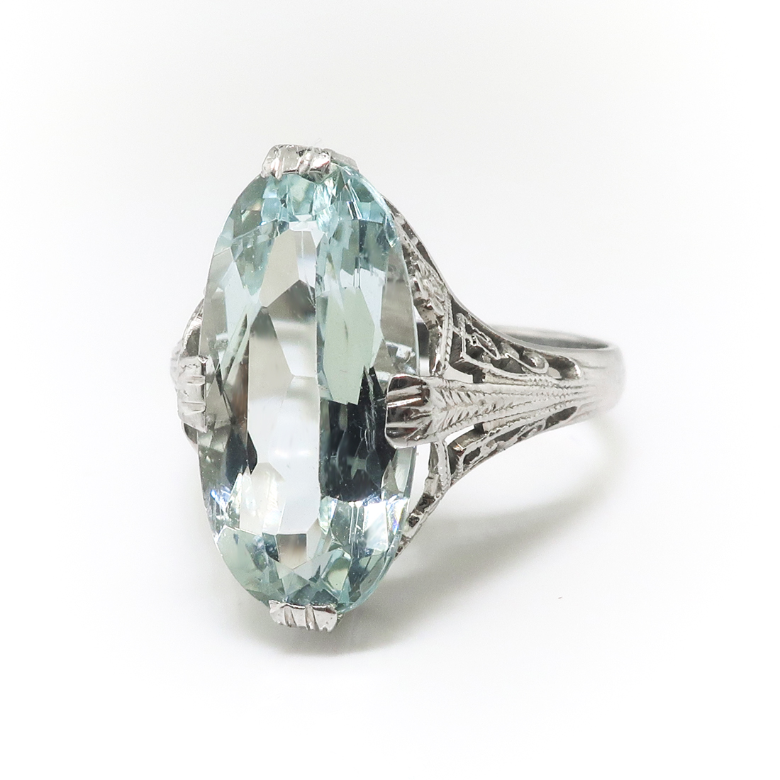 Art Deco Aquamarine Ring Vintage 1930's 3.70ct Oval Solitaire Antique ...