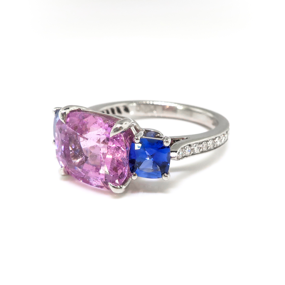 Cushion Sapphire Diamond Ring Estate 7.42ct t.w. Sideways Set Paulo ...