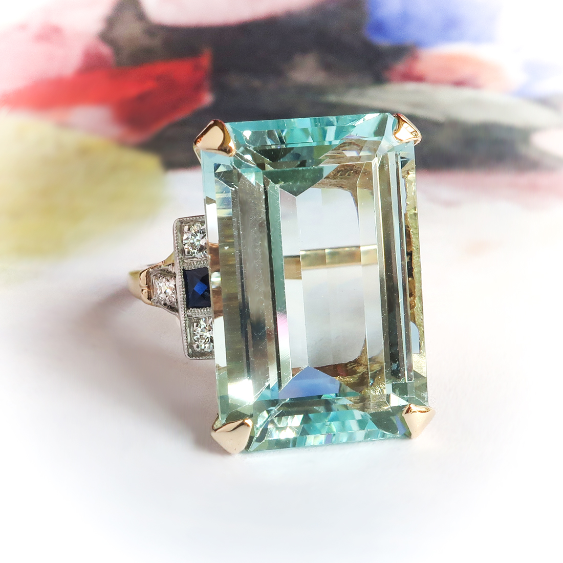 Vintage Aquamarine Diamond Sapphire Ring 1950's 22.66ct t.w. Retro ...