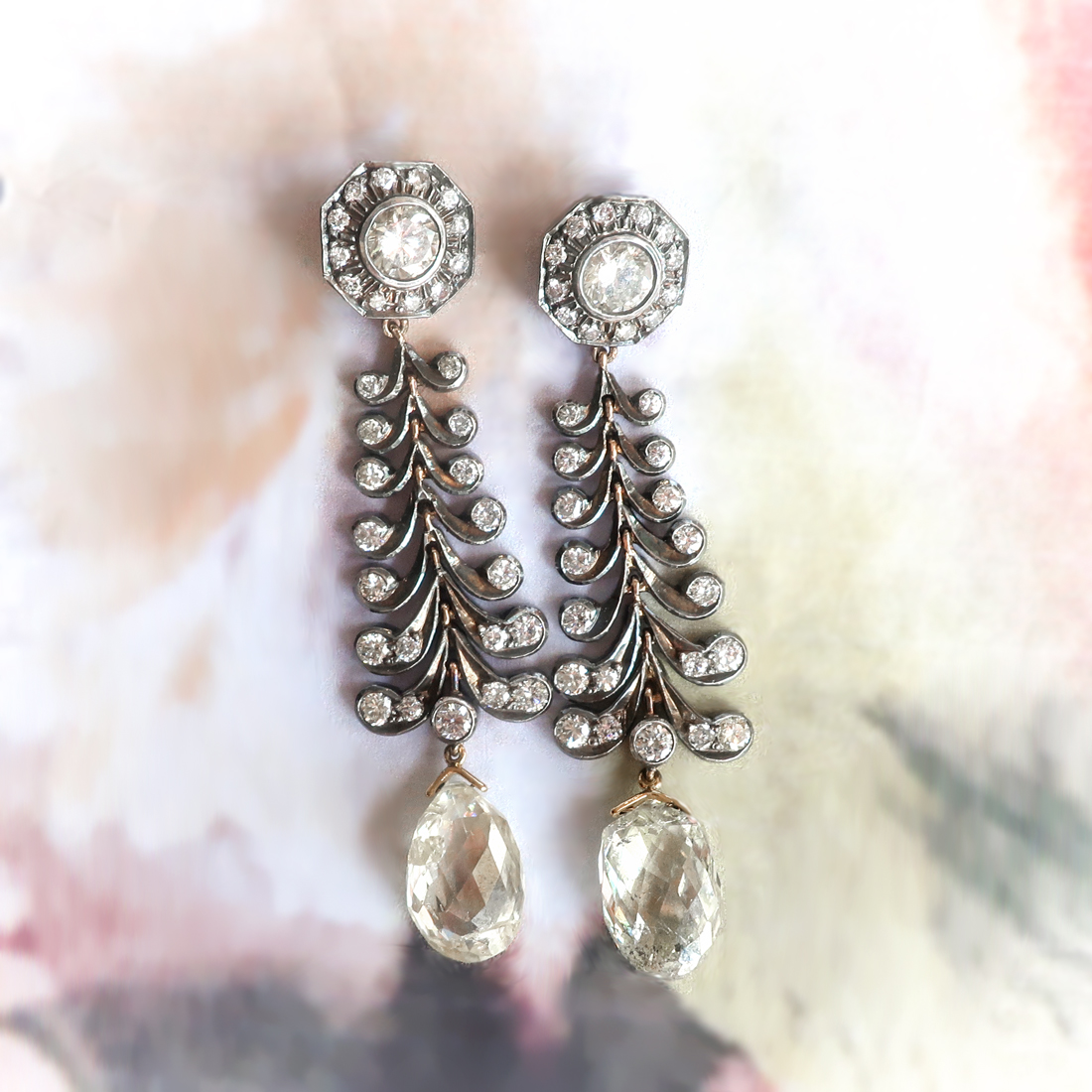 Vintage Chandelier Diamond Earrings Estate 1990's 11.91ct t.w. Rose Cut ...