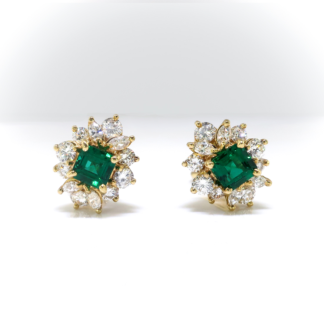 Vintage Tiffany & Co Emerald Diamond Earrings Estate 2.08ct t.w ...