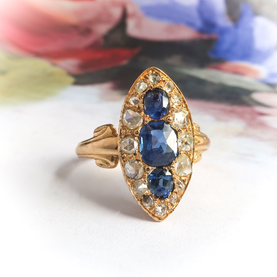 Victorian Sapphire Diamond Ring Antique 1890's 1.34ct t.w. Blue ...