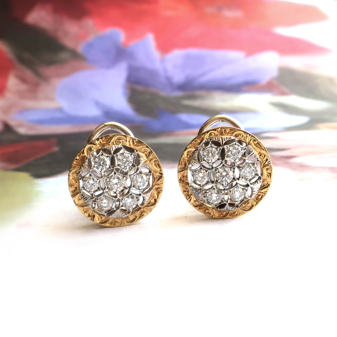 Estate Diamond Euro Back Stud Earrings 1990's .88ct t.w. Hand Engraved ...