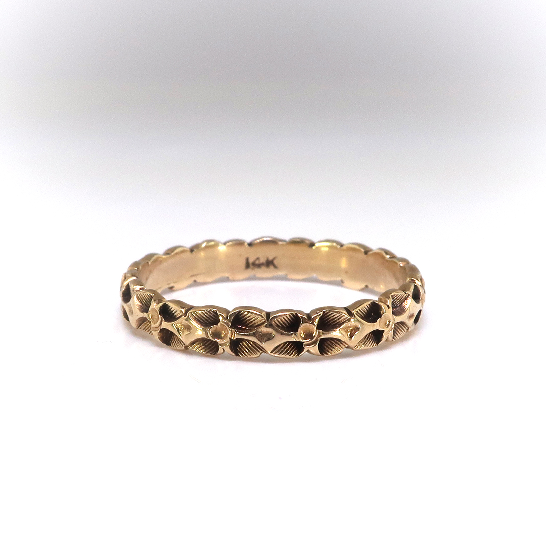 Vintage Gold Wedding Band Art Deco 1930's Floral Eternity Hand Carved ...