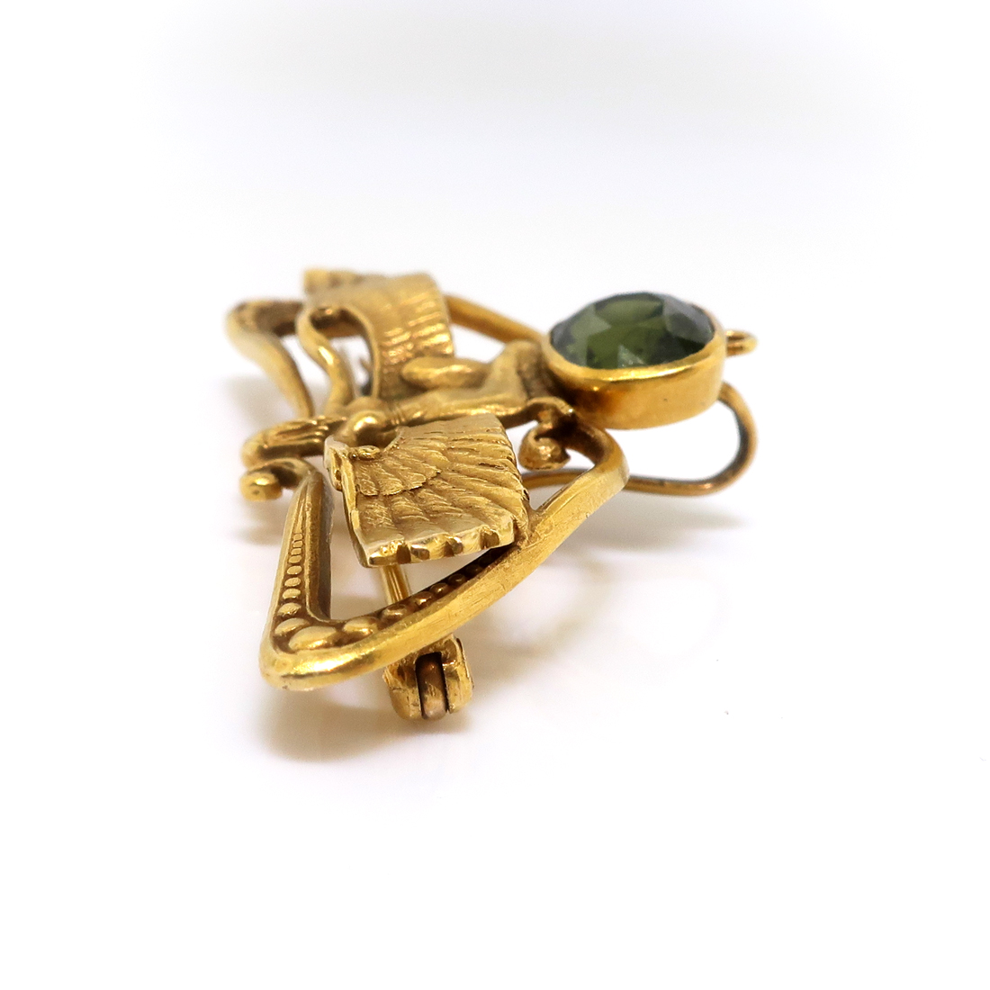 Antique Egyptian Winged Isis Brooch 14K With Green Gemstone | Antique ...