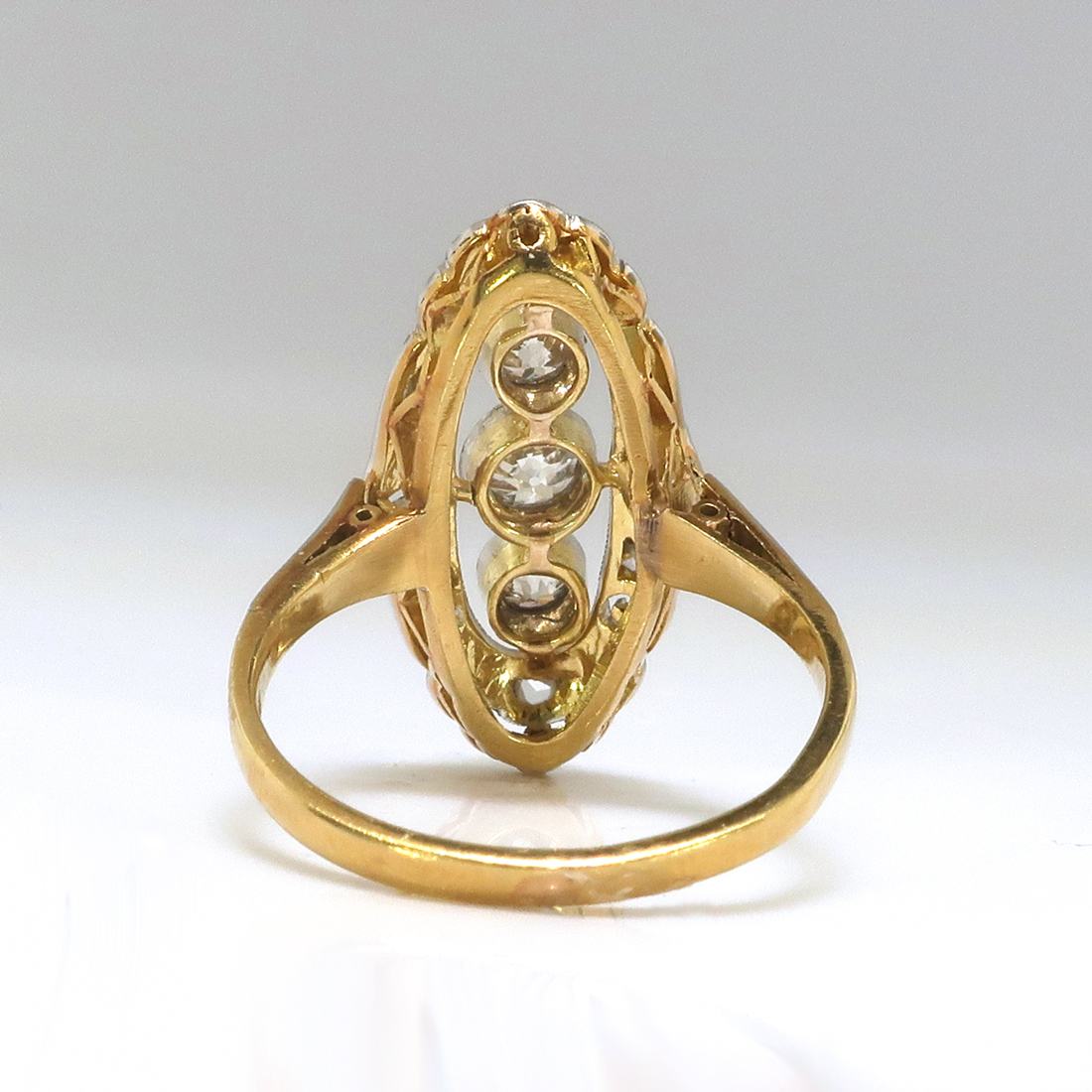 Antique Edwardian Old European and Rose Cut Diamond Navette Ring 18K ...