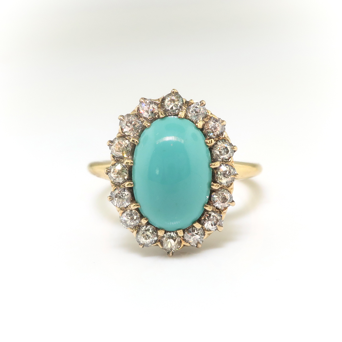 Antique Turquoise Diamond Ring Art Nouveau Old European Cut Vintage ...