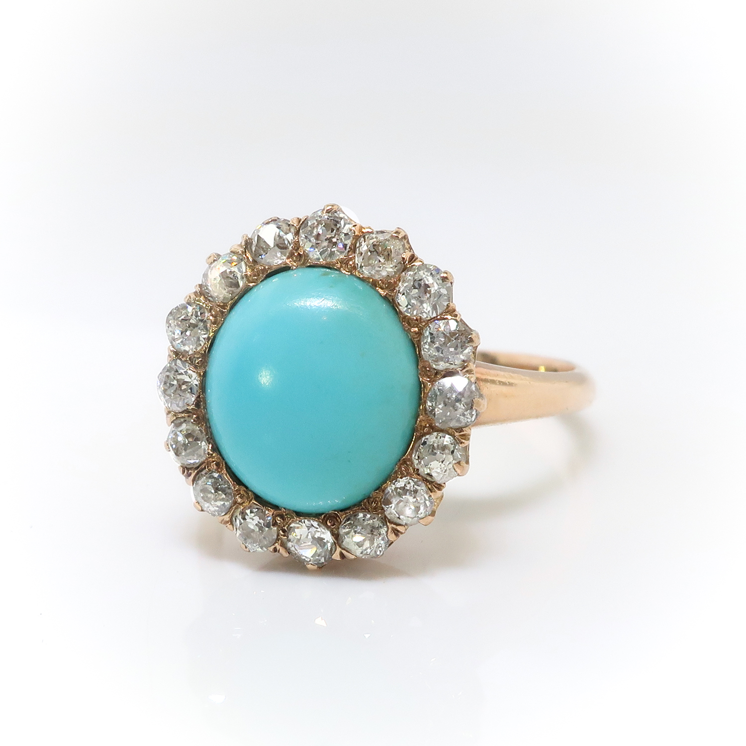 Antique Turquoise and Old European Diamond Halo Ring 14K | Antique ...