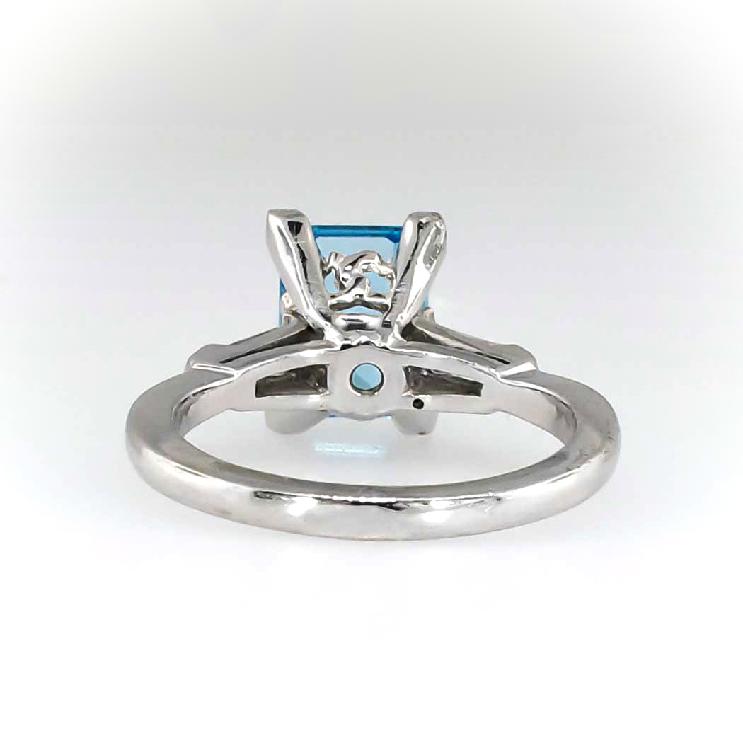 Estate Blue Topaz Platinum & Diamond Baguette Ring | Antique Vintage ...