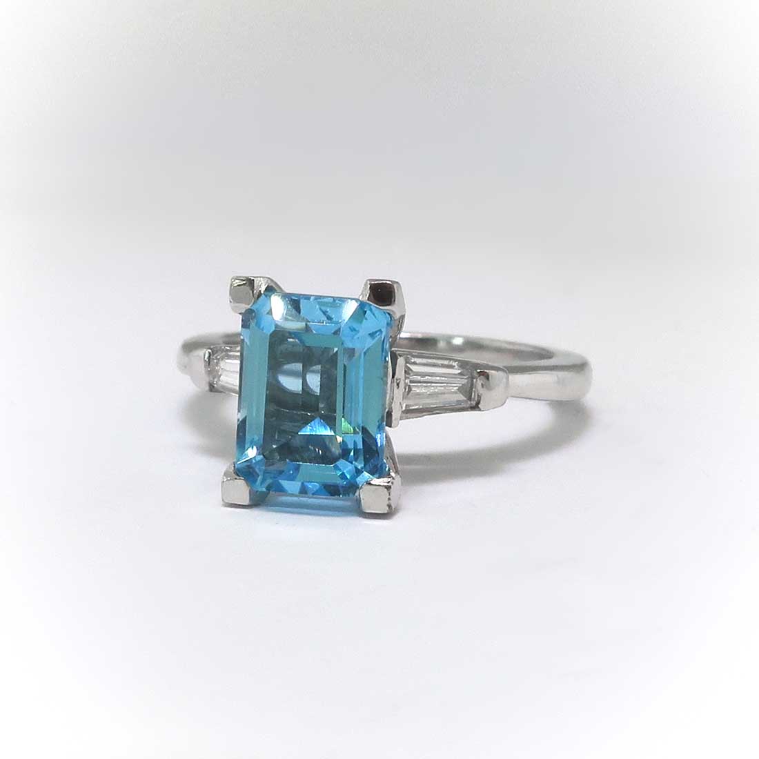 Estate Blue Topaz Platinum & Diamond Baguette Ring | Antique Vintage ...