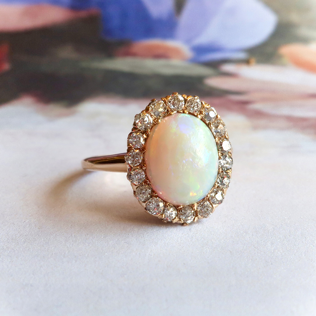 Antique Natural Crystal Opal and Old Cut Diamond Ring 14K | Antique ...