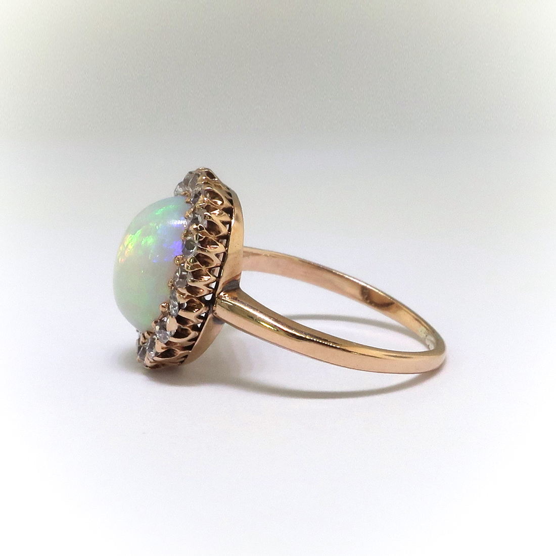 Antique Natural Crystal Opal and Old Cut Diamond Ring 14K | Antique ...