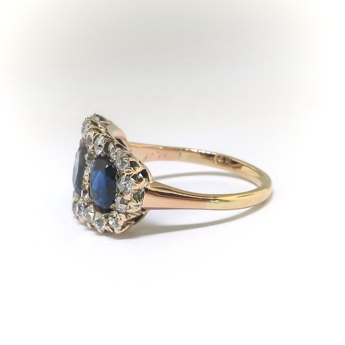 Antique Triple Blue Sapphire and Old European Diamond Halo Ring 14K ...