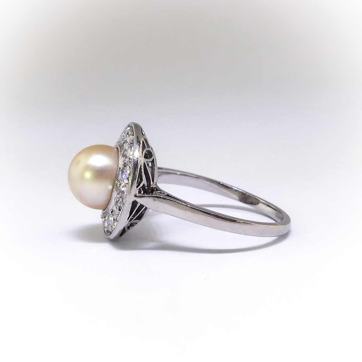 Antique French Pearl Ring with Diamond Halo Platinum | Antique Vintage ...