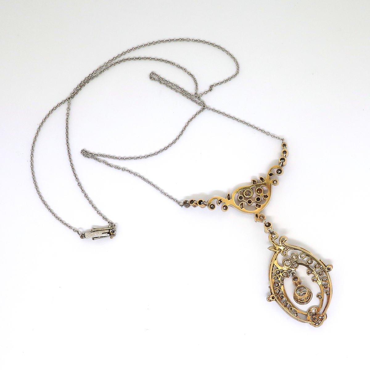 Edwardian Diamond Belle Epoque Drop Wedding Necklace 18k Yellow Gold ...