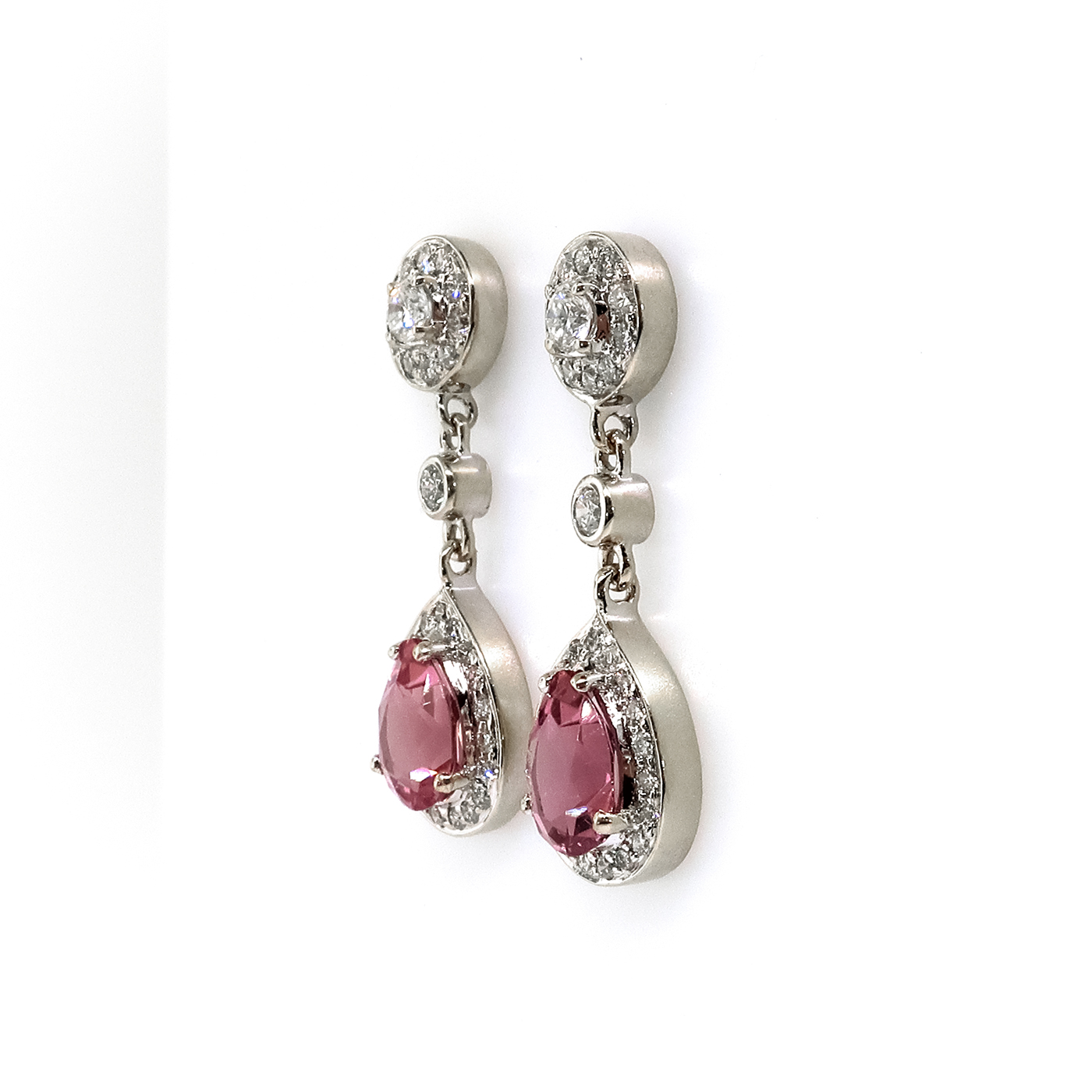 Estate Pink Pear Shape Tourmaline and Diamond Drop Earrings 18K White ...