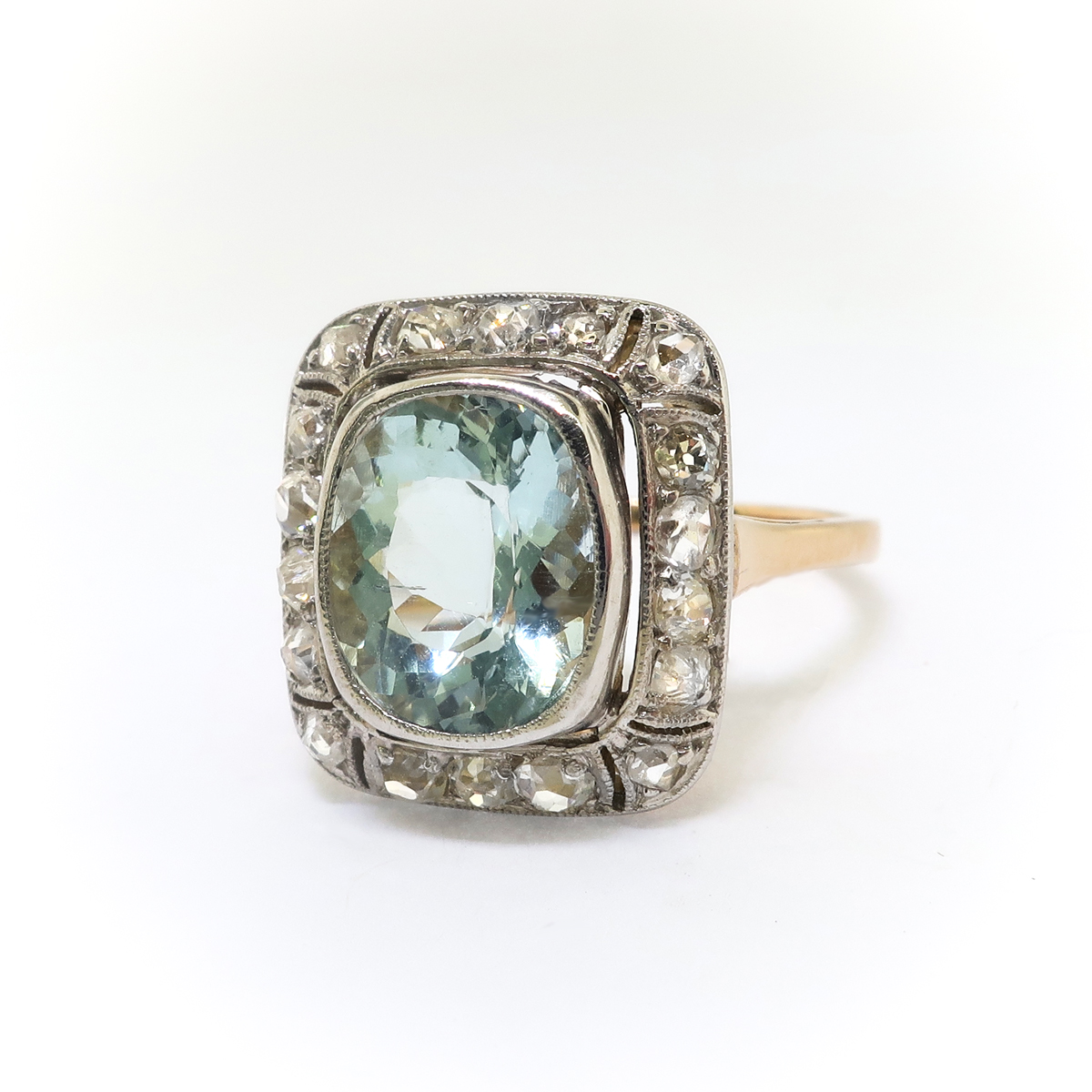 Antique Edwardian 3.85ctw Aquamarine and Diamond Ring 14K Platinum ...