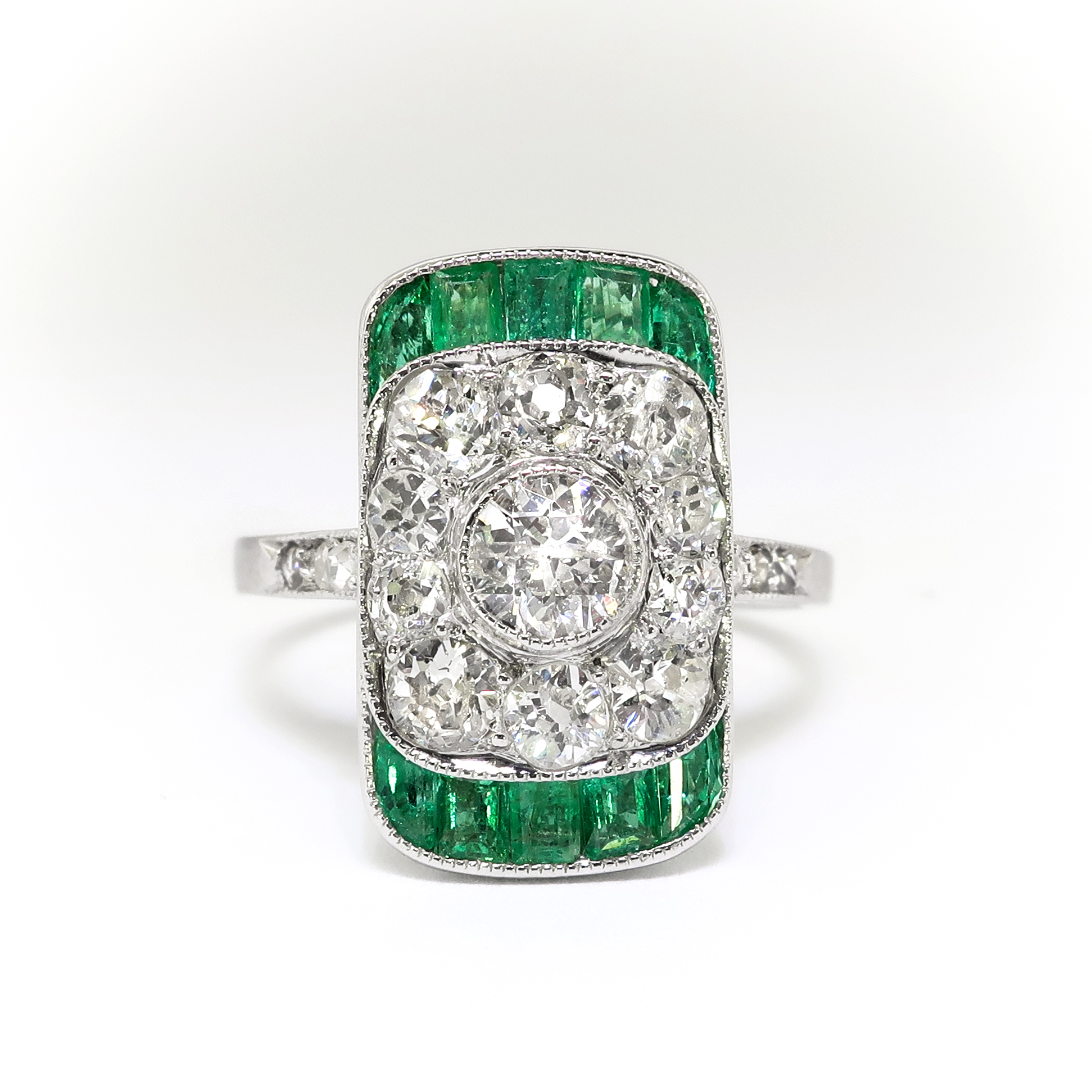 Art Deco Diamond Emerald Navette Cocktail Ring Platinum | Antique