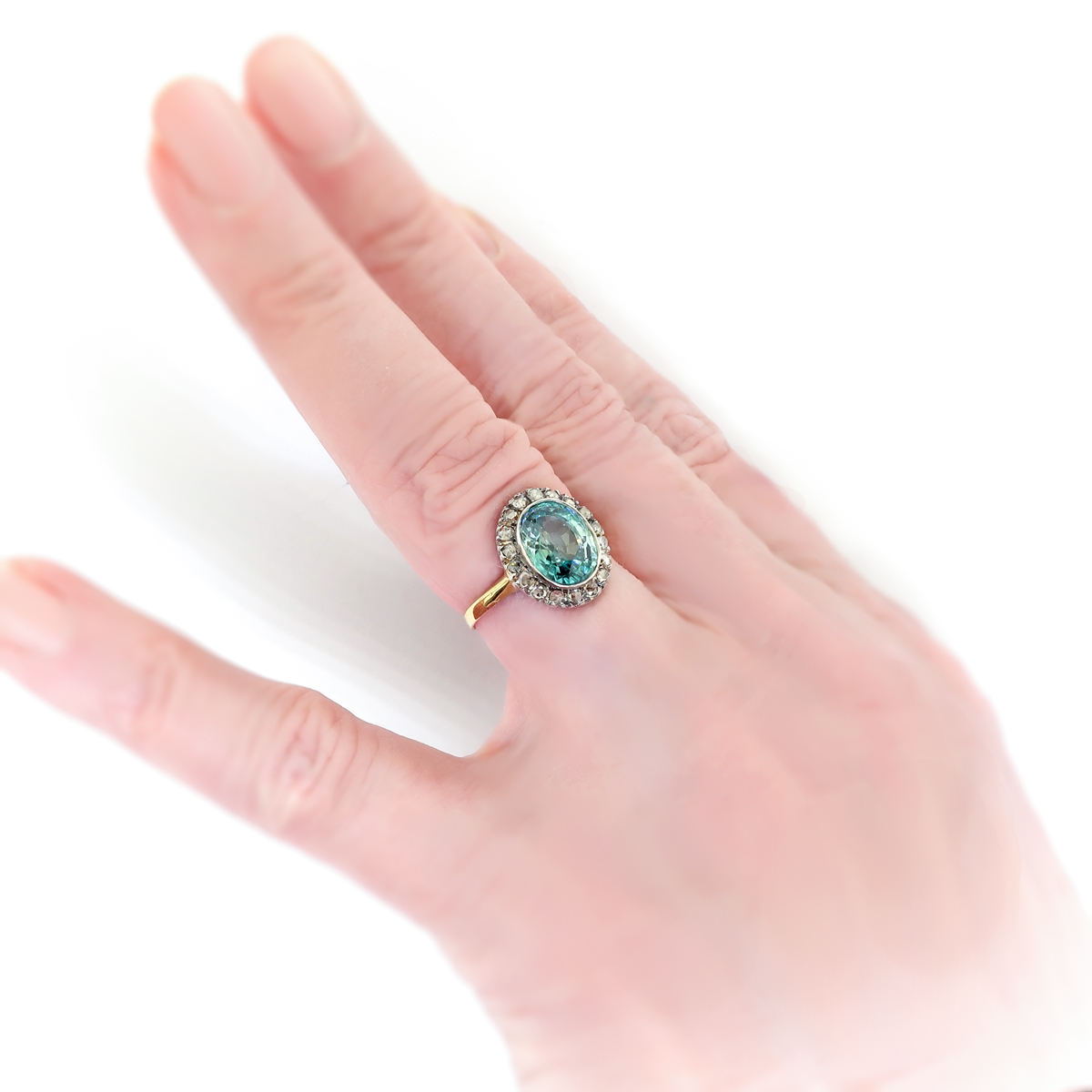 Antique Oval Blue Zircon With Diamond Halo Ring Silver 18k Gold ...