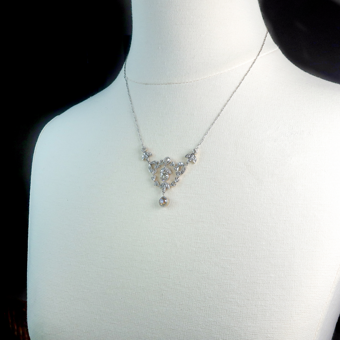 Edwardian Diamond & Platinum filigree Necklace - Fereshteh