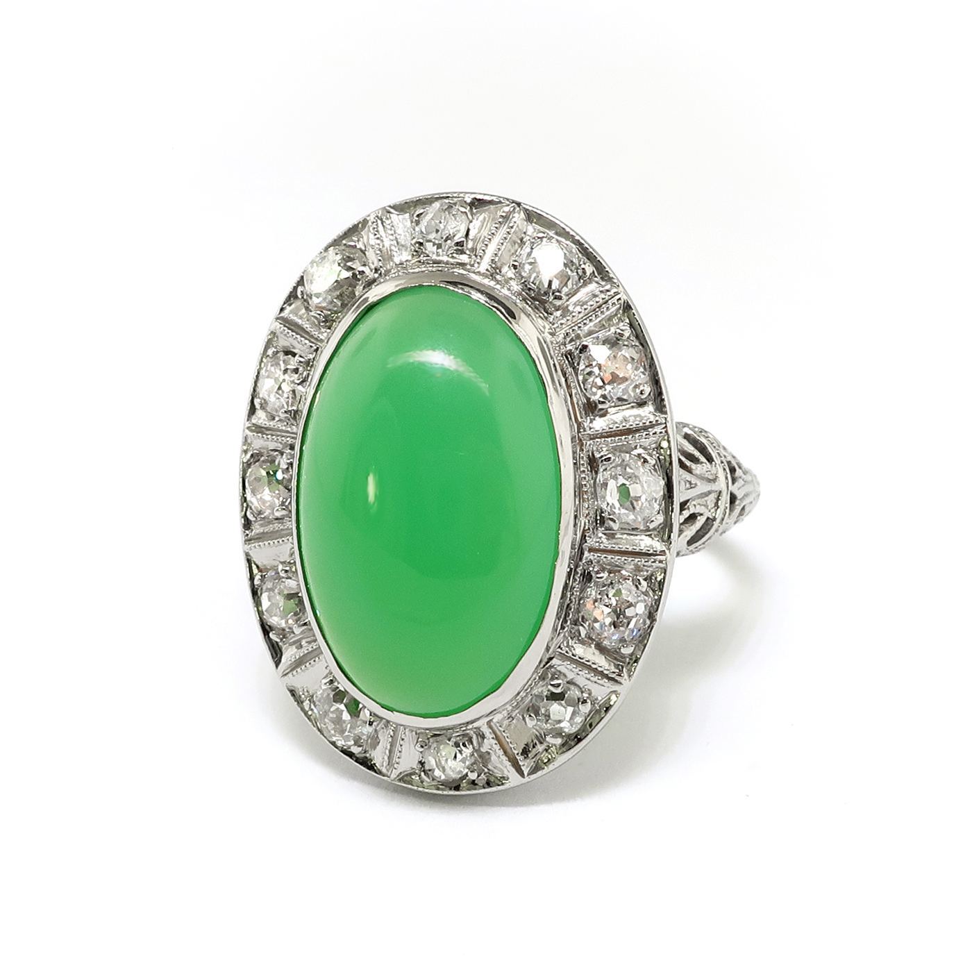 Vintage Art Deco 1930's 4.28ct.tw. Green Chrysoprase Diamond Halo Ring ...