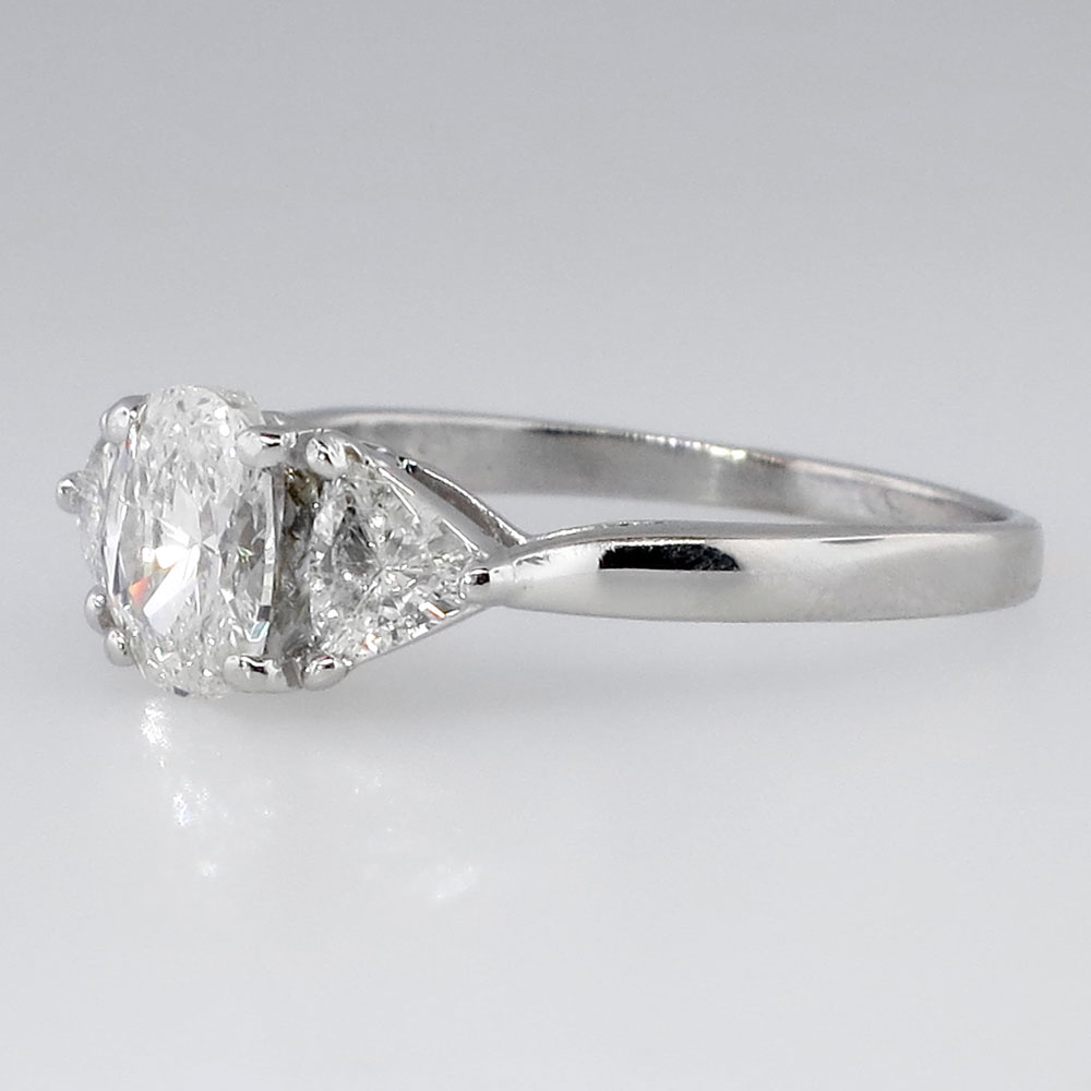 Lovely 1.30ctw Oval & Trillion Three Stone Diamond Engagement Ring ...