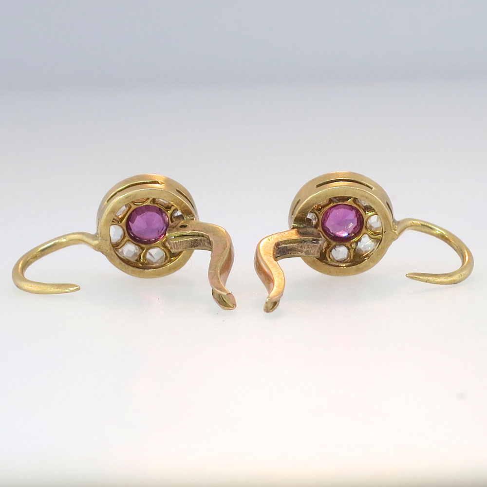 Victorian Ruby & Rose Cut Diamond Drop Earrings 14k | Antique & Estate ...