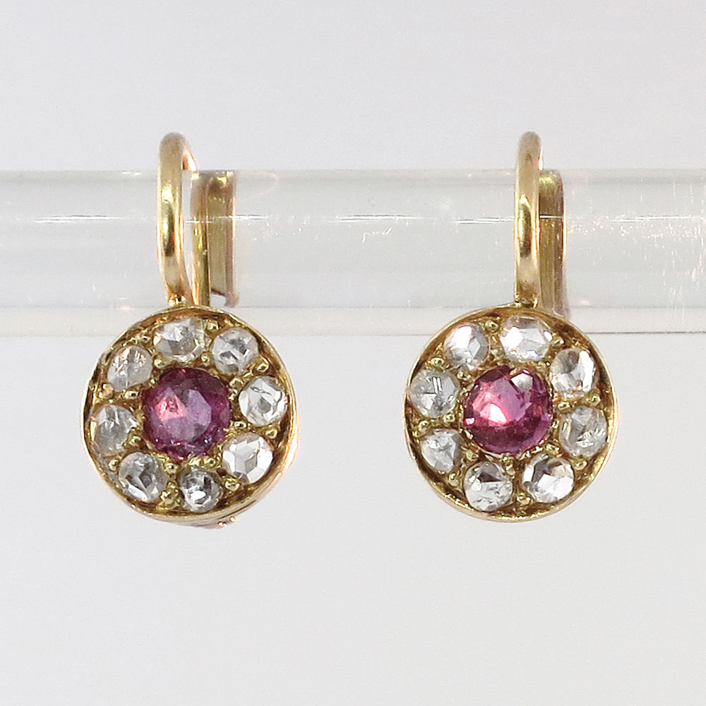Victorian Ruby & Rose Cut Diamond Drop Earrings 14k | Antique & Estate ...